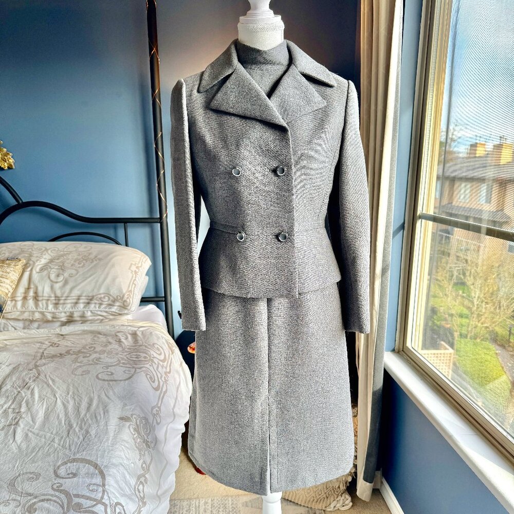 1960s Vintage Miss Style Fashionwise Grey Dress Suit Set